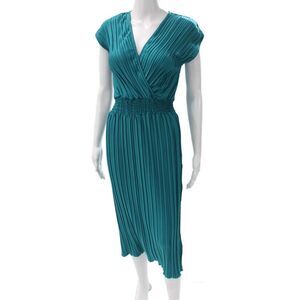 DKNY Women Wrap Dress Green V-Neck Short Sleeve Polyester Size 10